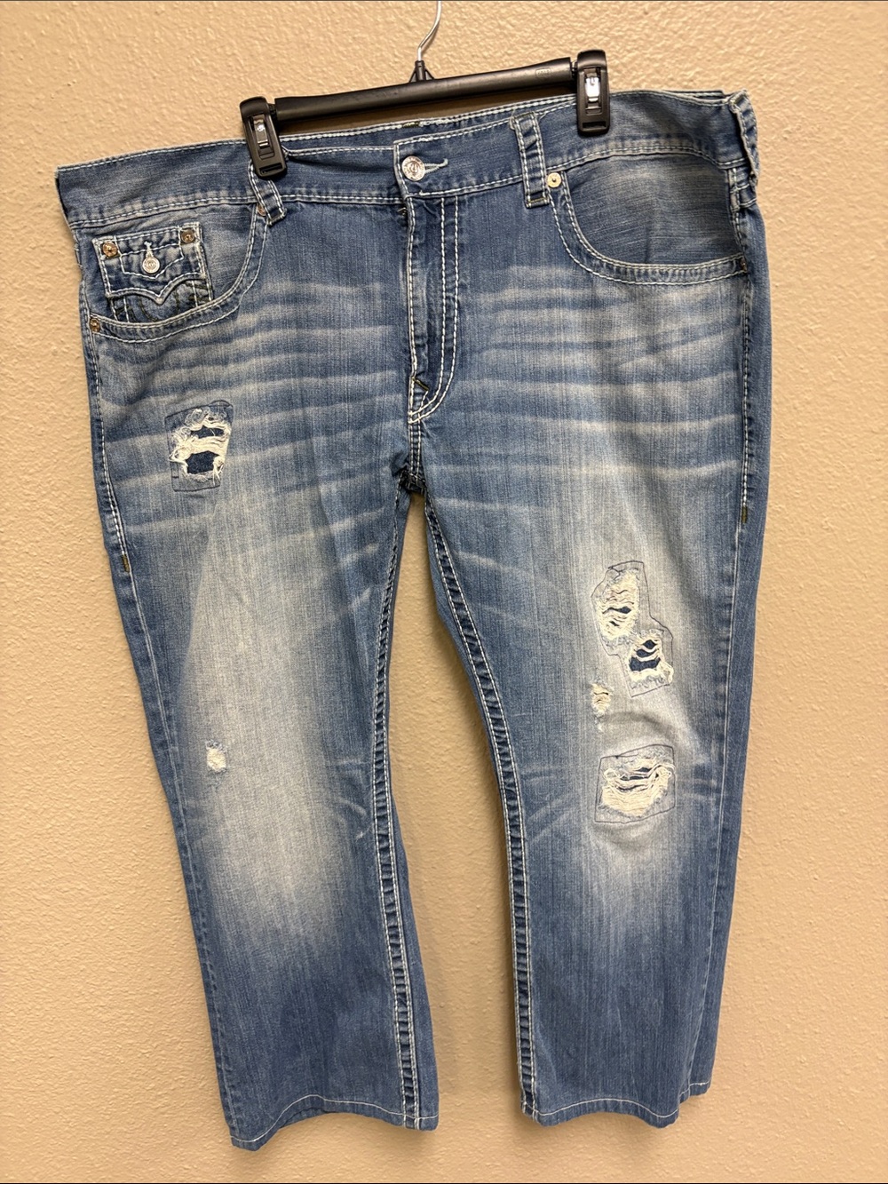 True Religion Light Blue Distressed Cropped Jeans